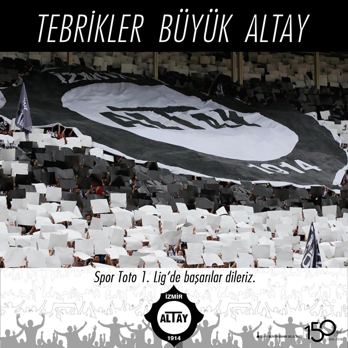 izmirbld's tweet photo. Gümüşhanespor’u 3-0 yenerek Şampiyon olan ve  Spor Toto 1. Lige yükselen Altay’ı tebrik ederiz. 👏🏼👏🏼👏🏼 https://t.co/7cAYoCbMA2