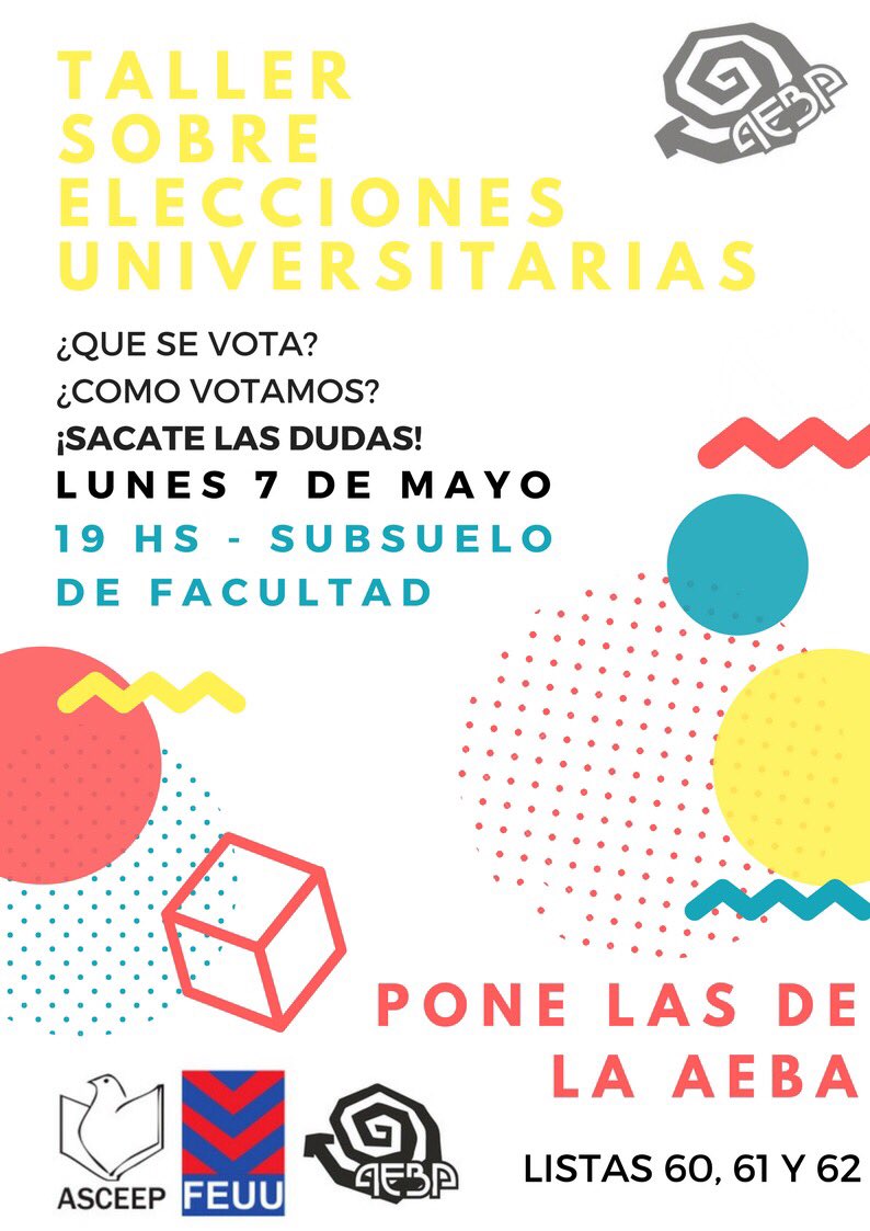 ¿Sabía que este lunes 7 hacemos un taller sobre elecciones?
Veni a sacarte todas las dudas.
Vota <a href="/asceepfeuu/">FEUU - URUGUAY</a>