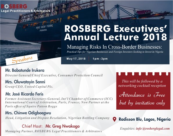Rosberg_Legal's tweet photo. We are pleased to announce full details of the #ROSBERG Executives’ Annual Lecture 2018. If your job profile fits this announcement and you would like to attend, please follow the link to request an invitation:
https://t.co/j2T7a9nQNO https://t.co/awkN4cxqUX