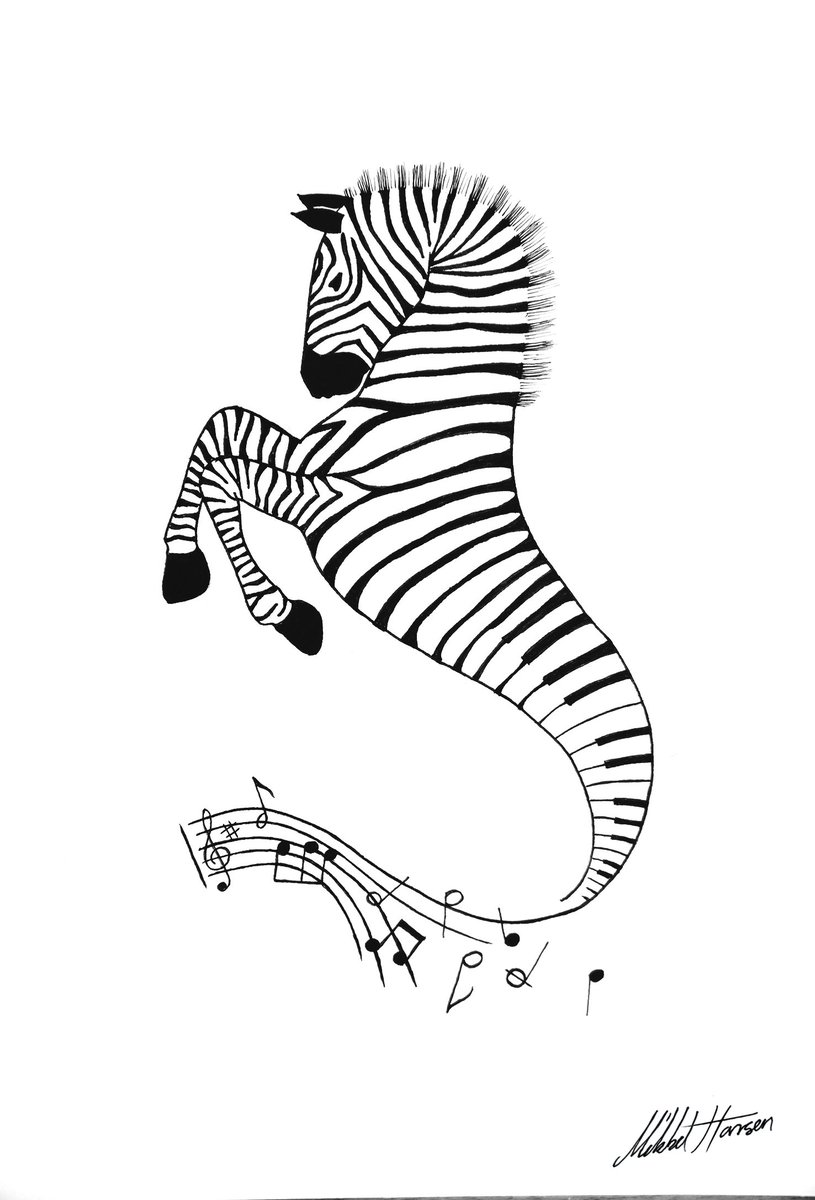 The Piano Zebra, #Drawing #art #INK