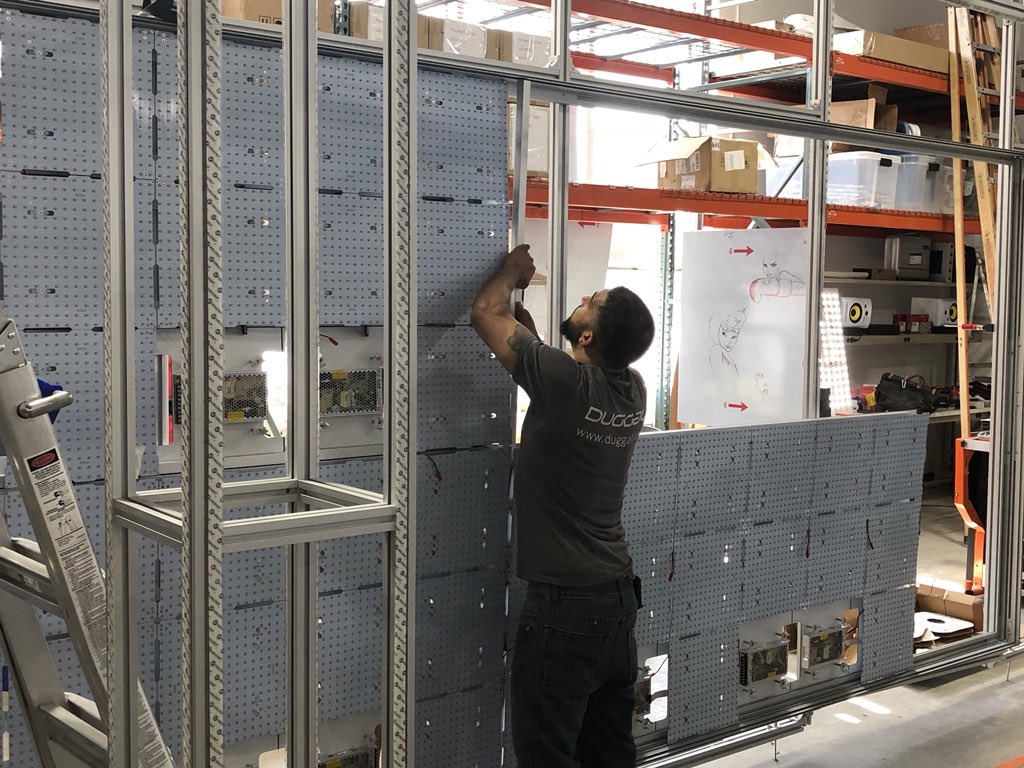 DuggalNYC's tweet photo. Preparing around the clock for the Duggal #LUMIPIXELS Pavillion for #NYCXDESIGN week. #Design https://t.co/idAirp56yp