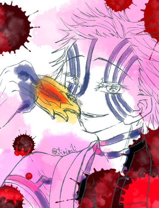 🌻さんがTwitterに投稿した猗窩座(鬼滅の刃)のイラスト。