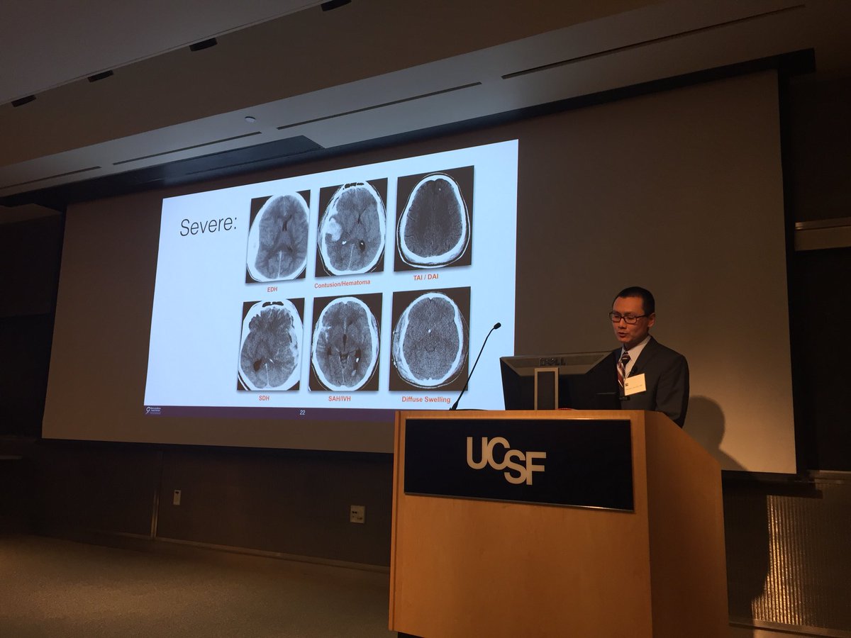 TraumaDocSF's tweet photo. Dr Michael Huang Neurosurgeon @UCSF and #ZSFGH giving an update on the Critical Care Management of Traumatic Brain Injury. @UCSFMedicine @UCSFNeuro. Many ways to help patients with severe head injury. Hyperventilation, Mannitol, cooling, monitoring, #TICS2018 https://t.co/ERJPh6JuHk