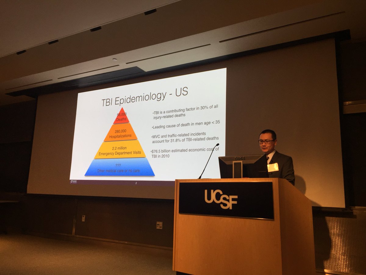 TraumaDocSF's tweet photo. Dr Michael Huang Neurosurgeon @UCSF and #ZSFGH giving an update on the Critical Care Management of Traumatic Brain Injury. @UCSFMedicine @UCSFNeuro. Many ways to help patients with severe head injury. Hyperventilation, Mannitol, cooling, monitoring, #TICS2018 https://t.co/ERJPh6JuHk