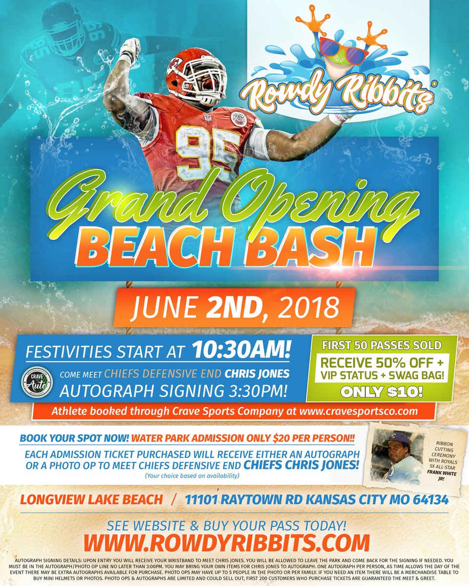 cravetheauto's tweet photo. MISSOURI! #CHIEFS CHRIS JONES will be signing autographs on Saturday, June 2nd!! #GrandOpening Event @RowdyRibbits w/ @stonecoldjones_!! Get your admission to the Water Park and get a free ticket to meet #StoneCold! #ChiefsKingdom #KCMO @cravesportsco 

https://t.co/BahX8CRQQ4 https://t.co/8rfCLvHV76