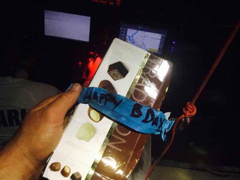 LucasVChapman's tweet photo. Another year older, none the wiser! Some bday treats from the crew onboard. We have also just entered the Bermunda Triangle! Hopefully we do https://t.co/t1UNnUIdms