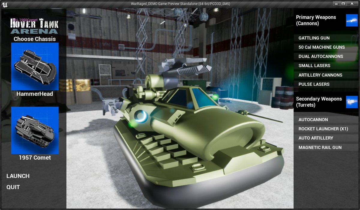 JigSaw_73's tweet photo. Here are some #screenshotsaturday from my #HoverTankArena game. The new Hover Tank in the garage with some basic materials! Textures next. #gamedev #IndieGameDev #UE4 #b3d #Blender3d #indiedev https://t.co/qHy0D29OSW
