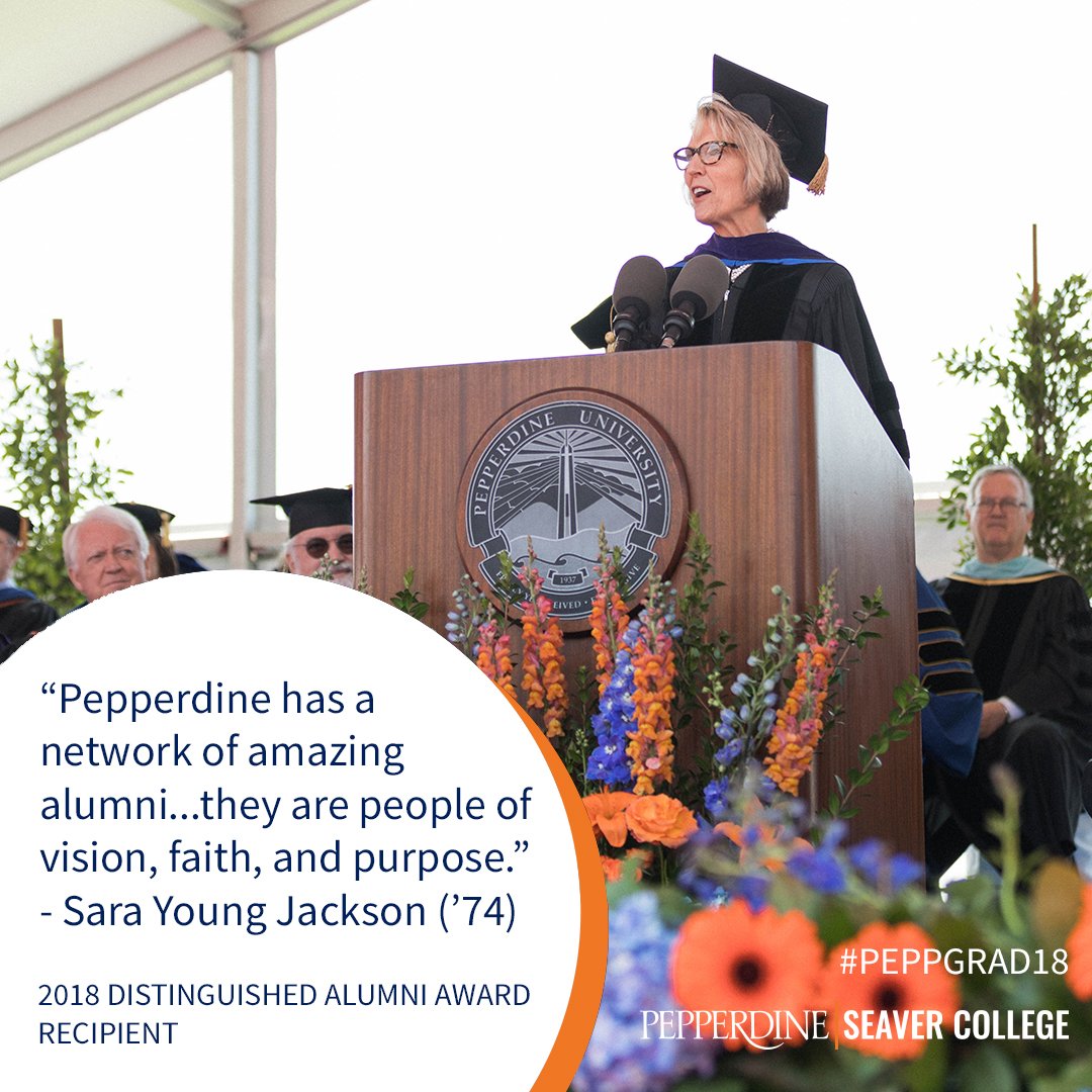 PeppAlum's tweet image. One week ago we welcomed the Seaver College Class of 2018 into the #PeppAlum family and heard these inspiring words from Distinguished Alumni Award recipient, Sara Jackson ('74). #PeppGrad18