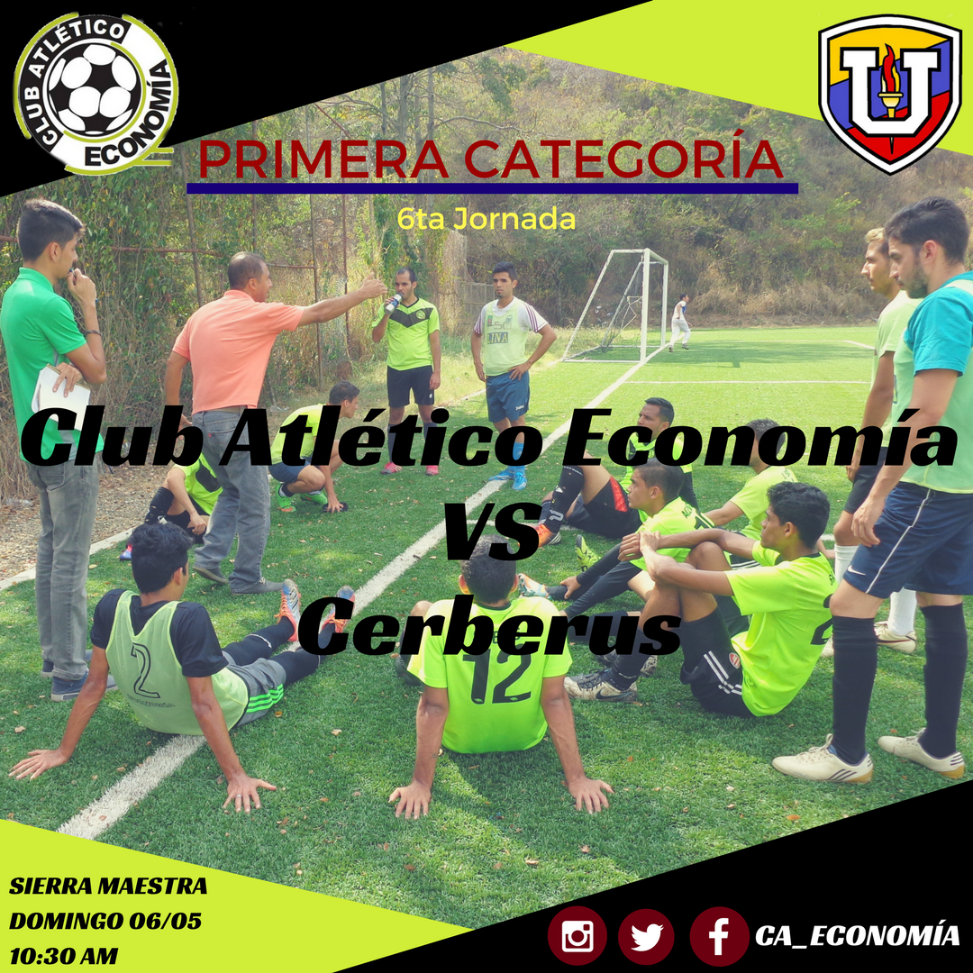 CA_Economia's tweet photo. #LUFUCV | #6taJornada | @CA_Economia  vs Cerberus | #Domingo 06/05 | #SierraMaestra | Hora: 10:30 am | #VamosConTodo #EconomíaUCV #SomosTuEquipo https://t.co/vy1sm9JPOF