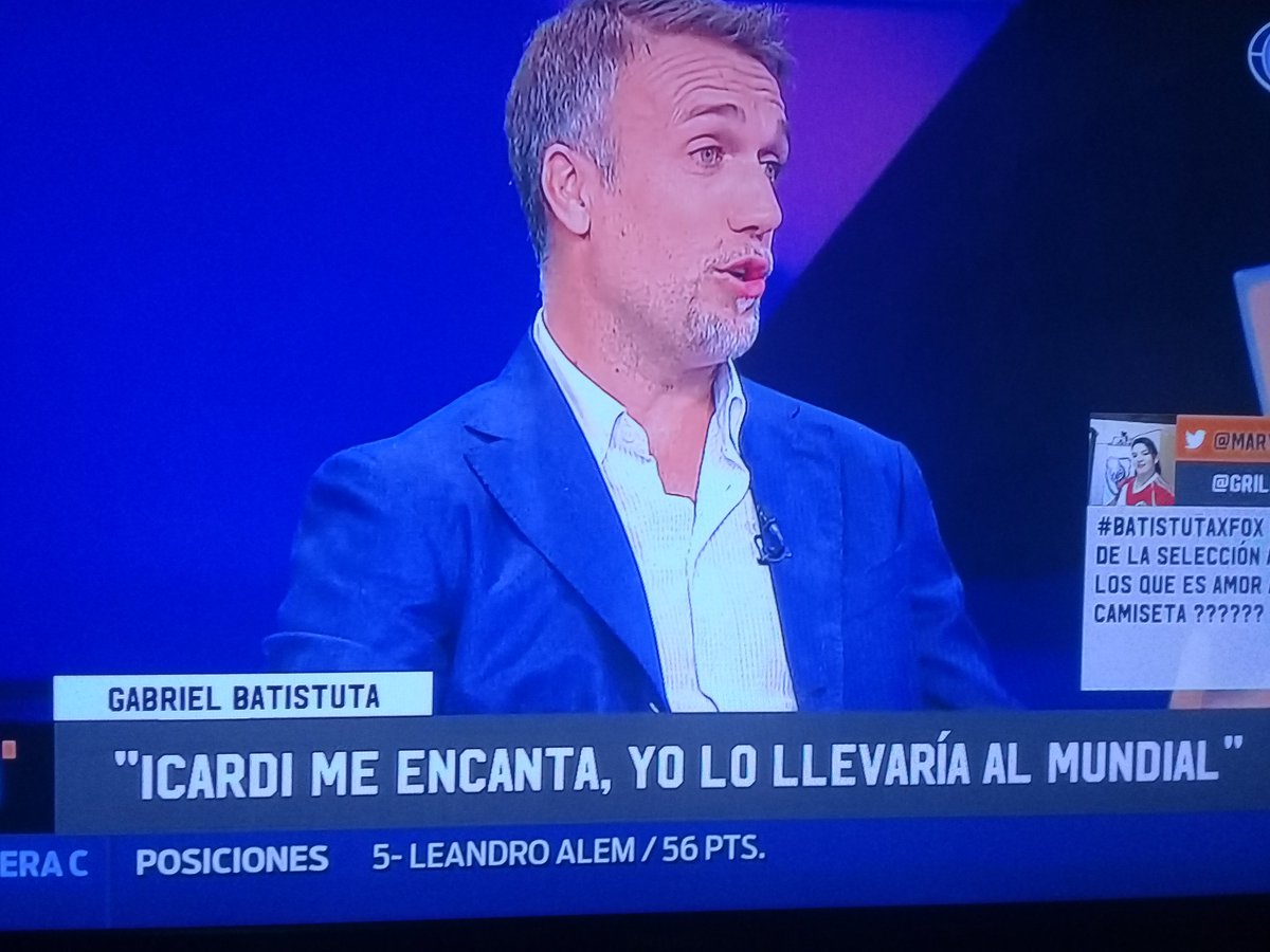 adrygutz's tweet photo. Qué honor @MauroIcardi que el Gran Batistuta diga que le encantas 

Qué gran tipo el Bati

#BatistutaxFOX https://t.co/MslIfVAg5n