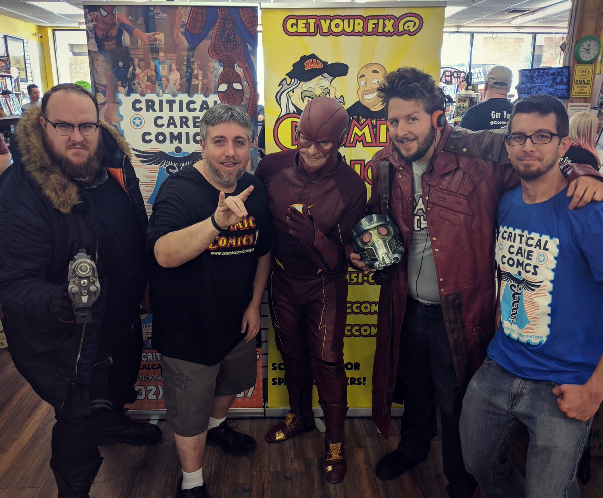 CosmicComicsLV's tweet photo. The @CriticalCareComics gang has been here all day and, yes, #FreeComicBookDay is still in full effect! Come #GetYourFix at #CosmicComics in #LasVegas for FREE #comics and more! #FCBD #FCBD2018 #Vegas #ComicBooks #CaptainCold #TheFlash #StarLord https://t.co/GtxTgb8oRL