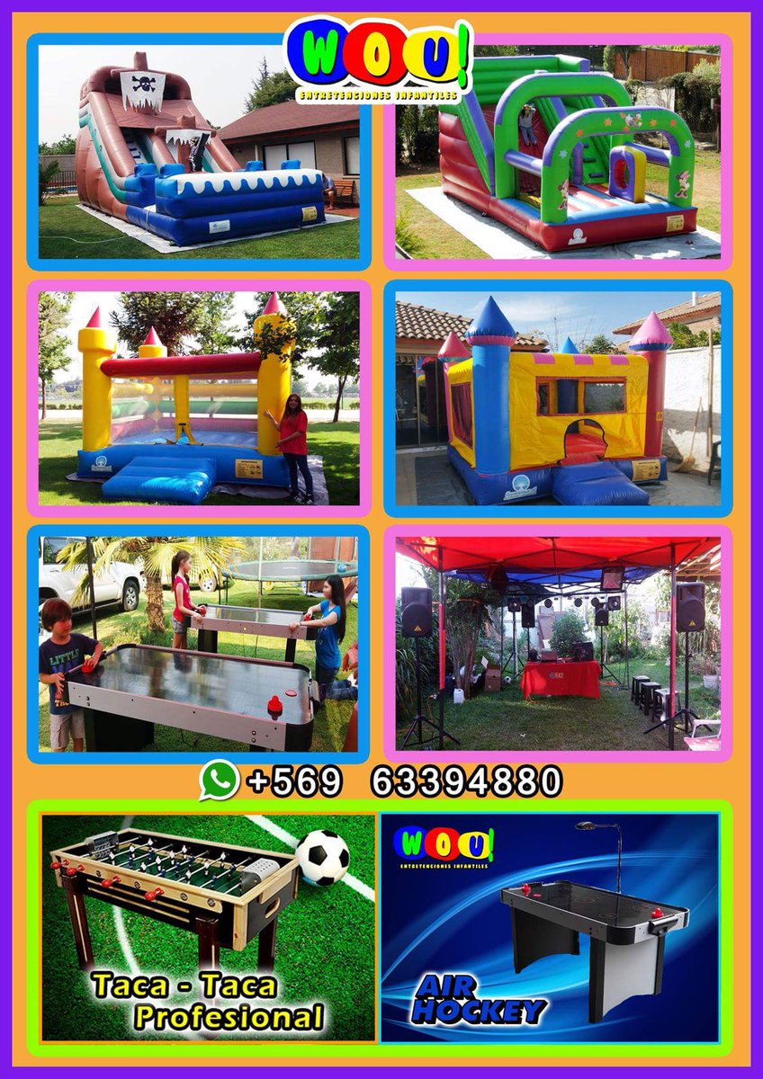 WouServicios's tweet photo. Los #mejores #juegos y #Servicios para #cumpleaños o #Eventos #infantiles en #Rancagua lo encuentras en WOU! Entretenciones Infantiles +569 63394880 #tobogan #castillos #tacataca #airhockey #pintacaritas #Premium 😆 @DeRancaguaCL https://t.co/sWOpqIJYXF