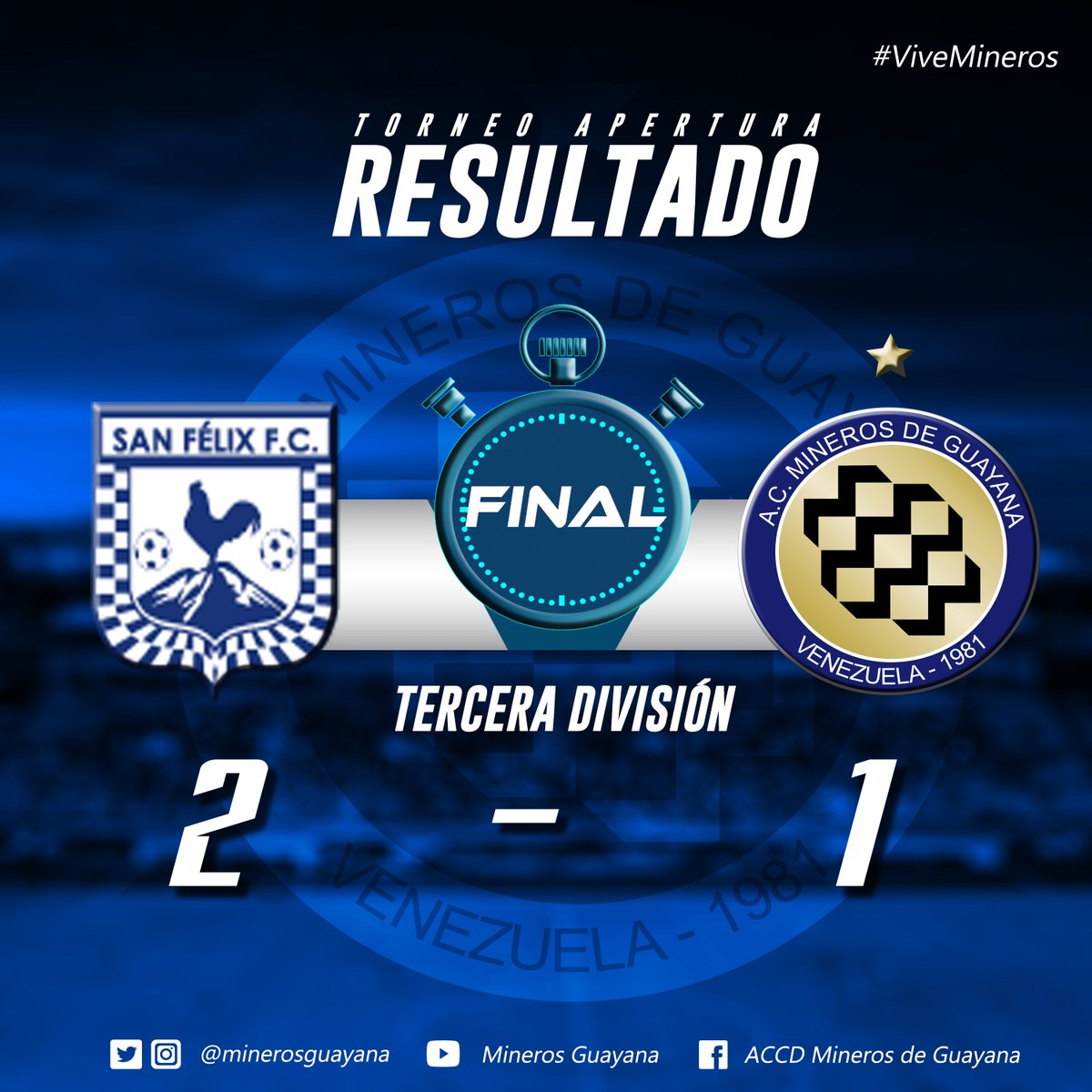 MinerosGuayana's tweet photo. #Filial | Nuestra Filial no pudo hoy de visita ante el San Félix FC | #ViveMineros ⚫️🔵 https://t.co/sgSqLONjhf