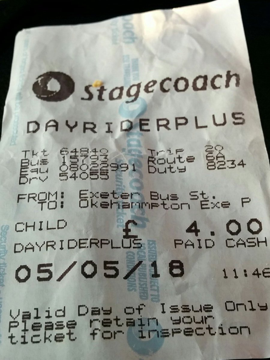 Muireann's tweet photo. Shocked to pay @StagecoachSW £4 for my 5-year-old today as a child DayriderPlusFare - my ticket cost £6. Even the driver agreed it was a ridiculous hike from the £1 #childaddon. Please RT @exetergreens @exploringexeter https://t.co/nRzZ3KaTjf