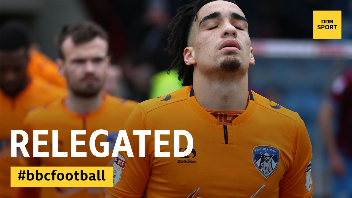 BBCMOTD's tweet photo. Heartbreak for Oldham.

They've been relegated to League Two. https://t.co/cysSH55sbu
