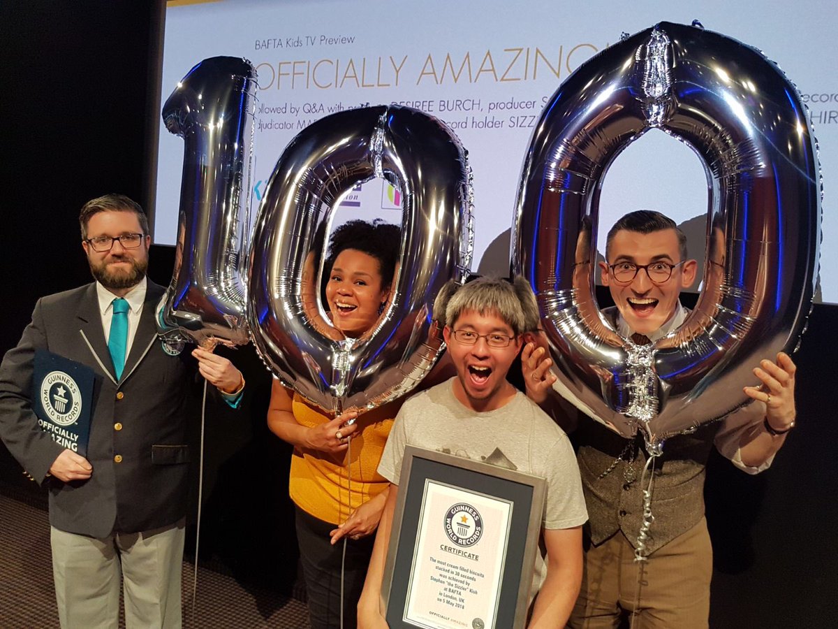 What an incredible afternoon celebrating 100 episodes of Officially Amazing with these legends at <a href="/BAFTA/">BAFTA</a>; @SizzlingSteveK even broke a <a href="/GWR/">Guinness World Records</a> record to top it all off!  

ABSOLUTELY 
OFFICIALLY 
AMAZING 

🙌🙌🙌