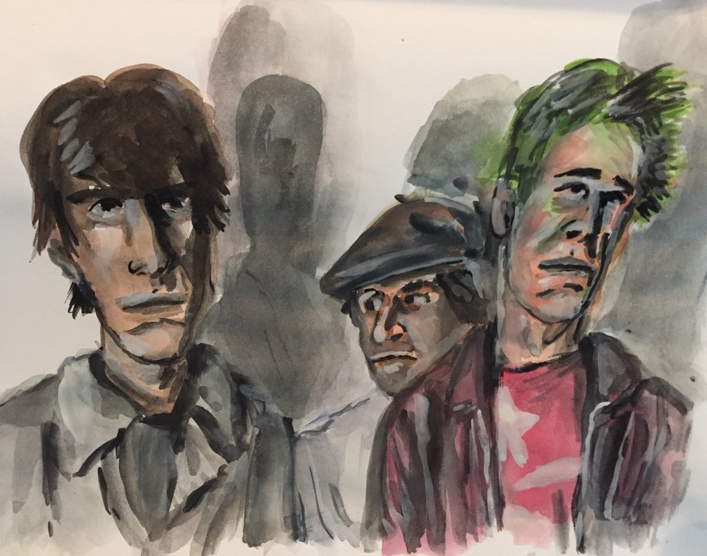 PeterLandau's tweet photo. Tony Kinman (left), the Dils and Rank and File #obitpix #tonykinman #thedils #rankandfile #blackbird ##theavengers #cowboynation #fordmadoxford agitpunk #cowpunk #punk #bassist #guitarist #singer #sketch #sketchbook #watercolor #painting #portrait https://t.co/qRKMSXDhHH