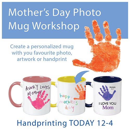 LDMorganCrossin's tweet photo. Create the perfect Mother's Day gift she'll cherish forever!

Come by the photo counter today between 12 and 4 to get your child's handprint put on a mug. We'll even add text and your favourite photo.

Only at the Morgan Crossing location in South Surrey. https://t.co/kAaZsIjVfv