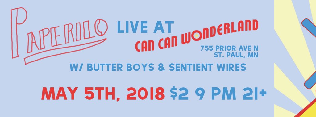 paperilo's tweet photo. TONIGHT @CanCanWonder Only $2 to see us, Butter Boys, and Sentient Wires. 9 PM. They have tequila. https://t.co/dQ6iabKXSu