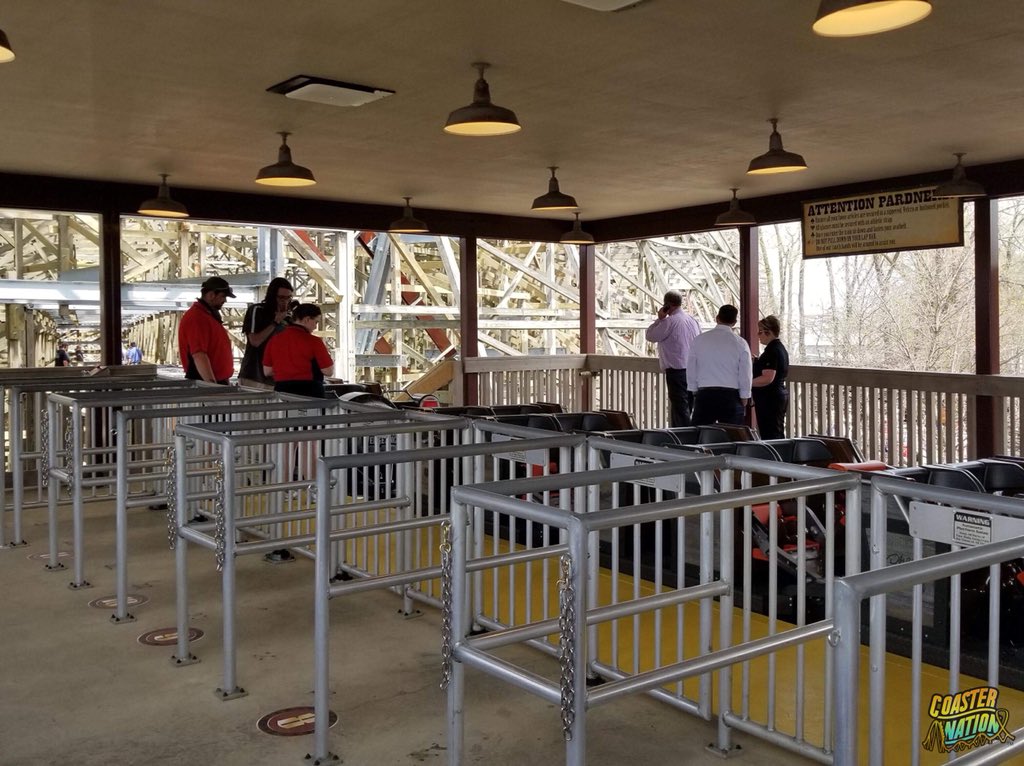 Coaster_Nation's tweet photo. Moments ago, 2 of #CedarPoint’s #SteelVengeance trains collided in the statin as we were waiting to board. 😬

They dispatched a train from the station &amp; it was rolling forward when the one coming in appeared to have blown the breake run and rear-ended it. No one seemed injured. https://t.co/MX2mrc19eD