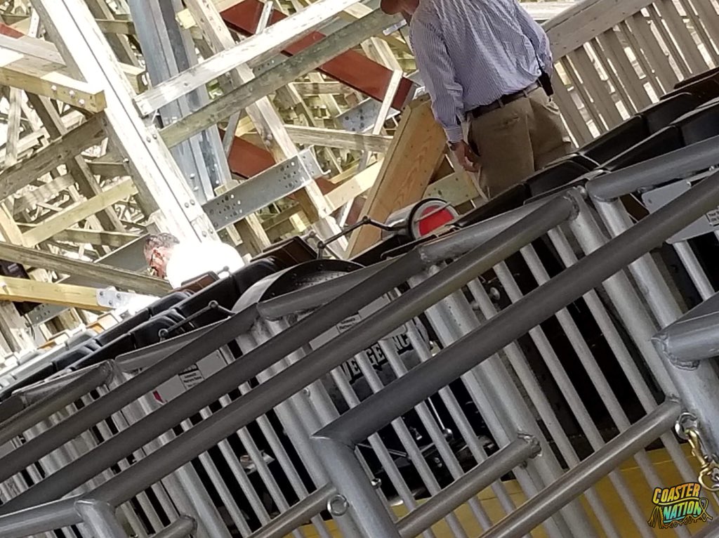 Coaster_Nation's tweet photo. Moments ago, 2 of #CedarPoint’s #SteelVengeance trains collided in the statin as we were waiting to board. 😬

They dispatched a train from the station &amp; it was rolling forward when the one coming in appeared to have blown the breake run and rear-ended it. No one seemed injured. https://t.co/MX2mrc19eD