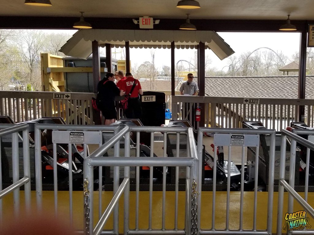 Coaster_Nation's tweet photo. Moments ago, 2 of #CedarPoint’s #SteelVengeance trains collided in the statin as we were waiting to board. 😬

They dispatched a train from the station &amp; it was rolling forward when the one coming in appeared to have blown the breake run and rear-ended it. No one seemed injured. https://t.co/MX2mrc19eD