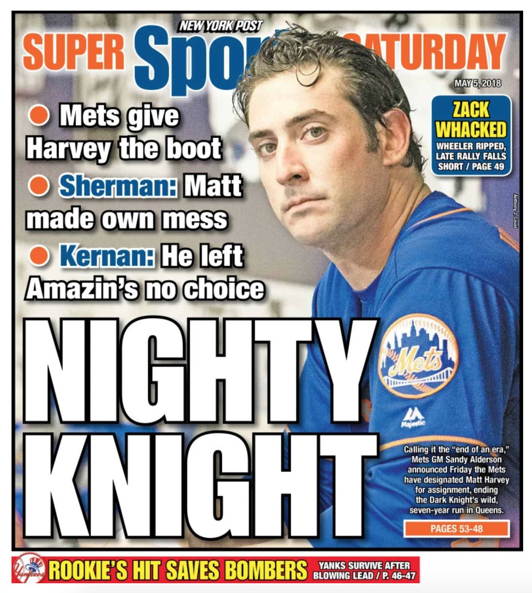 Sports Illustrated on X: The New York tabloids the day after the Mets DFA Matt  Harvey  / X