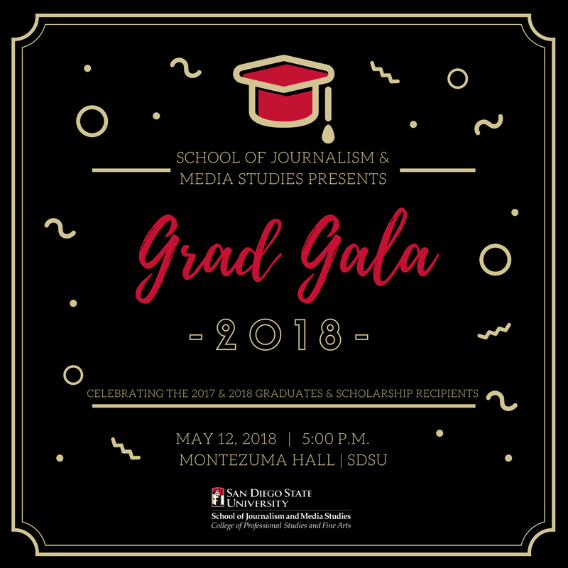 SDSU_JMS's tweet photo. We're one week away from #SJMSGradGala! 😱Ticket sales end Wednesday, May 9th at 5:30 p.m. Don't miss out on celebrating the graduating class of 2018! #SDSUGrad @Drsha @Nate_SDSU @nicolevargas @noahax @digitalamysw @PRSSASDSU @SDSUSPJ @NAHJSDSU https://t.co/vBq4kTEkaf https://t.co/SqJd1y9vWn