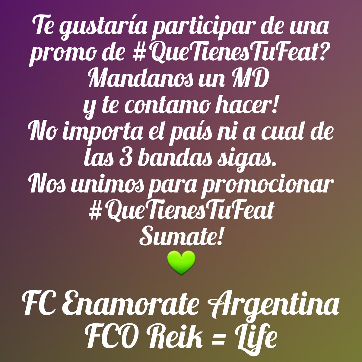 Reik_life's tweet photo. No te pierdas la oportunidad de participar de esta gran iniciativa!! #FandomUnidos
#QueTienesTuFeat
@enamorateargfc 💘💚 https://t.co/dNrUREaOKI