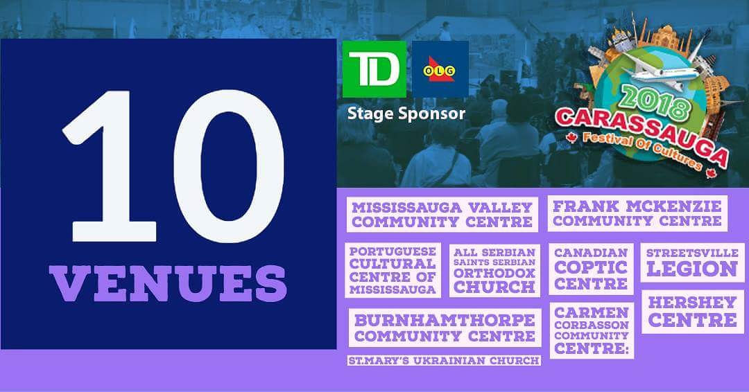 Carassauga's tweet photo. We will be at 10 locations across Mississauga. Head to https://t.co/hbPUM75S5X for the complete list of locations to find your favourite pavilions. Brought to you by our stage sponsors. @TD_Canada and @PlayOLG . Thank you for your support. https://t.co/9qum5Lwxkx