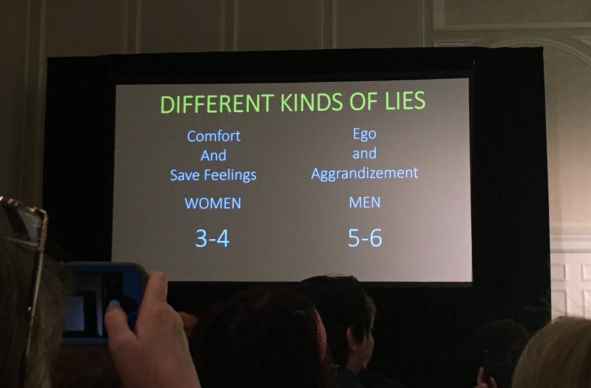 cristinaeverett's tweet photo. something interesting I learned today: women are likely to lie for comfort 3-4 times a day, men for ego and aggrandizement 5-6 times a day 🤥#CrimeCon #CCIMission https://t.co/OmkW1C7zXB