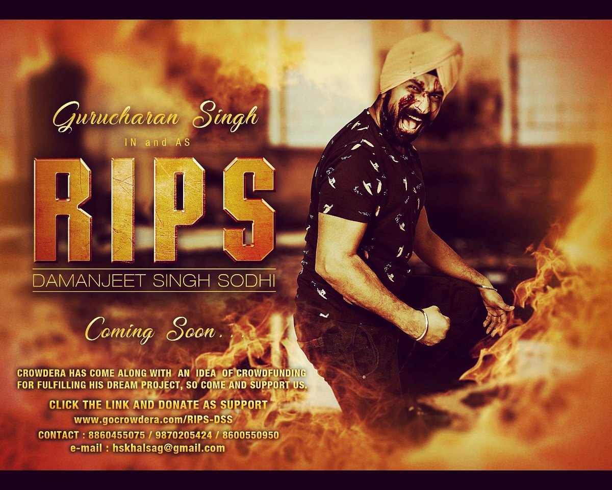 gurusgcs's tweet photo. Gurucharan Singh GCS (Sodhi of Taarak Mehta ka Ooltah Chashmah)is making his debut Hollywood Punjabi Movie "RIPS DAMANJEET SINGH SODHI". Lets wish him good luck and support by contributing https://t.co/HoDBKE1meu
#RIPS #DAMANJEETSINGHSODHI #Gurucharansingh #GCS #SardarSaab https://t.co/KWSaSuVs4a