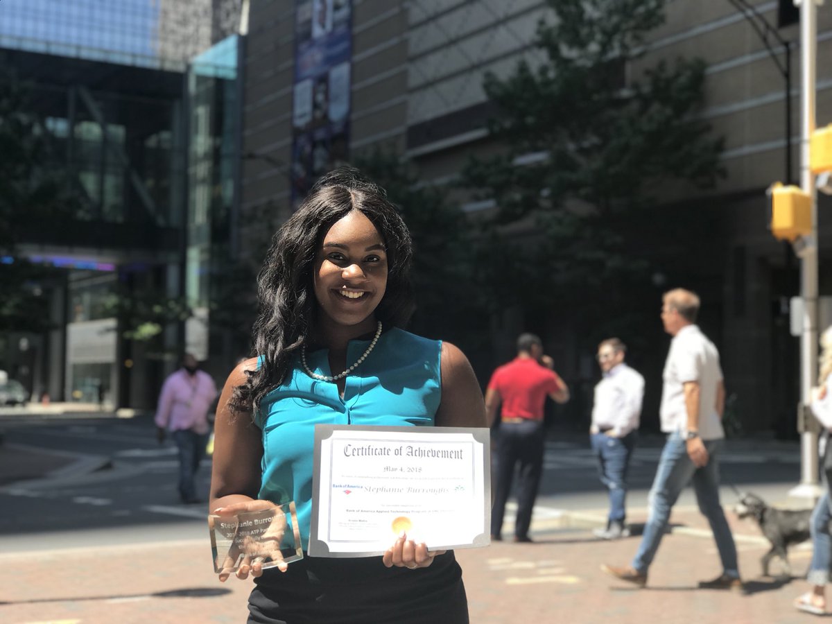 Niner_Stephanie's tweet photo. Yesterday I graduated from my 17 month technology internship with @BankofAmerica! Although I am sad it’s over, I am excited to start my full time role with the company as a member of the Corporate Audit Analyst Program! https://t.co/PKmrqrX2wn