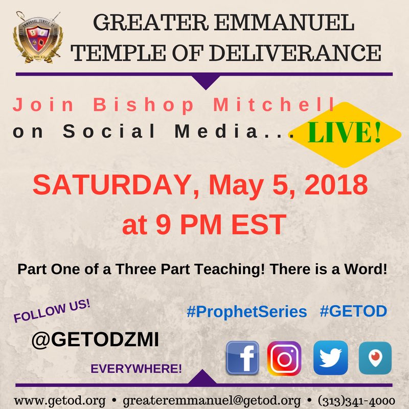 GETODZMI's tweet photo. TONIGHT! ๐ฃ please join us at 9pm! #GETOD #prophetseries #Bishopteaches #Live https://t.co/U29JJQj3m6