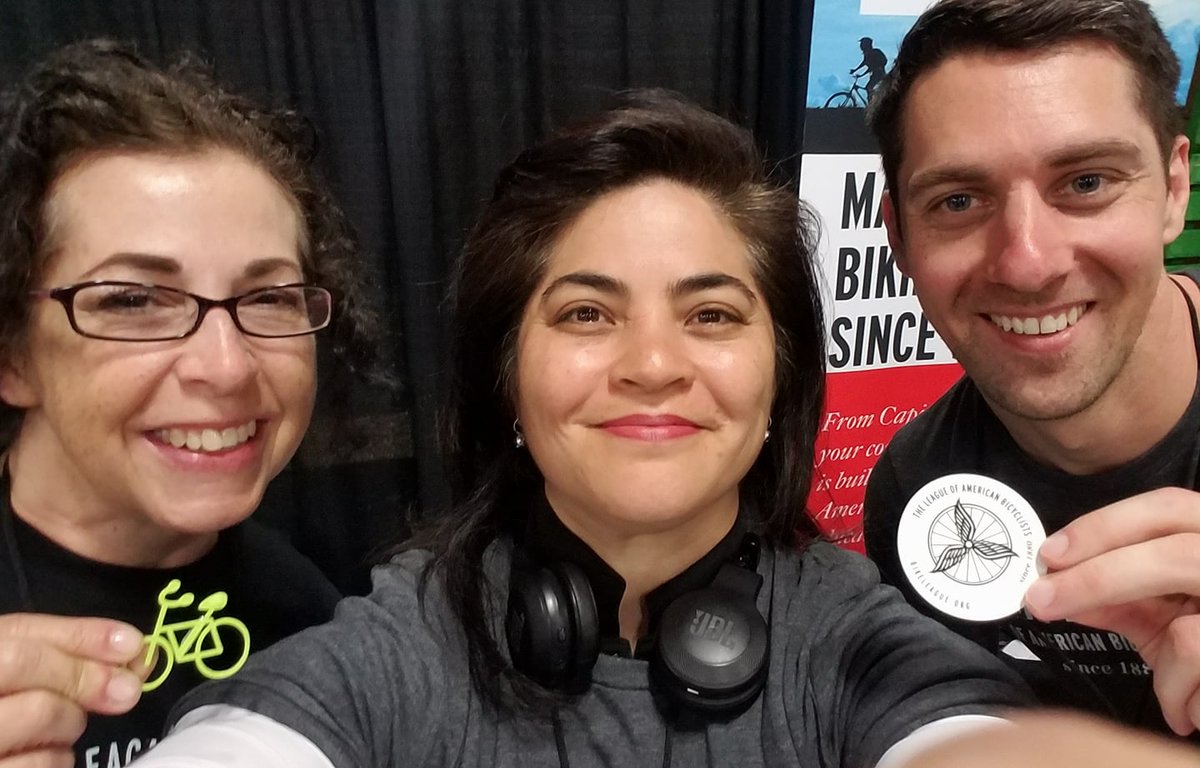 CityBikeCoach's tweet photo. Volunteered at Booth 1007 for @BikeLeague with LCI Claire and Ken from LAB while at #BikeExpoNY! Did you know that the League of American Bicyclists started advocating for riders in 1880? AND, it's the sponsor of Bike Month? https://t.co/XKO4hAQPMk