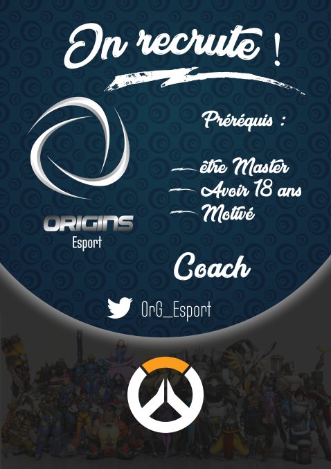 On continue ! La OriginS Esport est a la recherche d'un COACH ainsi que d'un analyste afin d'encadrer sa LU Overwatch PC engagé actuellement dans les Opens Divisions. @EsportRecrute <a href="/staff/">?</a> <a href="/OverwatchFR/">Overwatch FR</a> <a href="/overwatchsport/">OverwatchEsport</a> @Vires_eSport <a href="/overwatchcomES/">Overwatch FanSite</a>