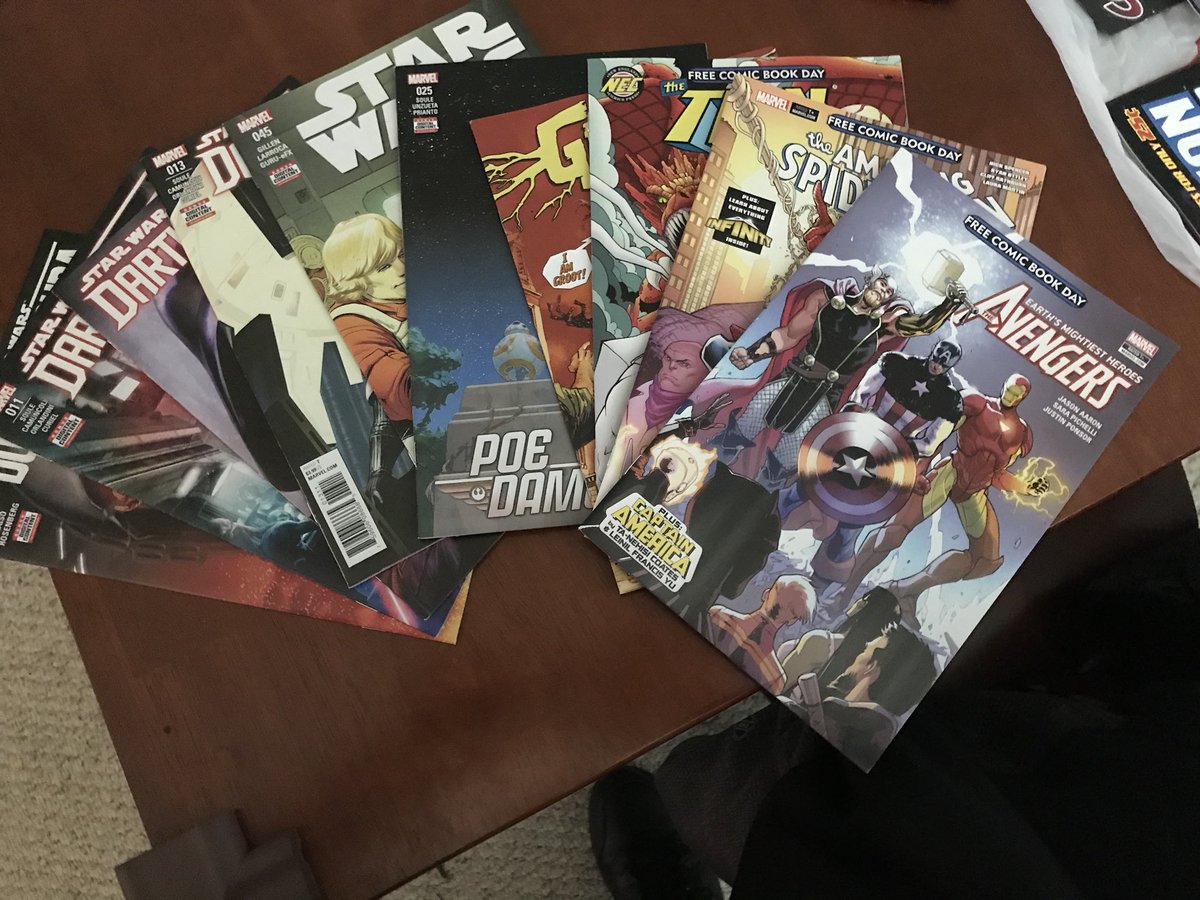 WeBeGeeks's tweet photo. My haul from #FCBD, got my 4 free books and supported my #lcs @coliseumofcomics with buying some more books. #webegeeks #mightymarvelgeeks #wookieeradio. What did you get? https://t.co/Rxy6aJ1KUz