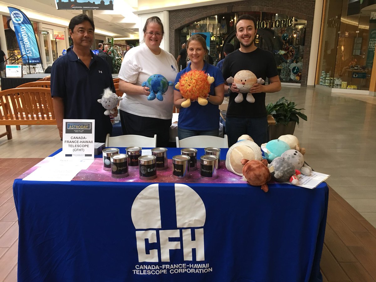 CFHTelescope's tweet photo. #AstroDay2018 is about to start at the Prince Kuhio Plaza in Hilo. Stop by the CFHT booth to learn about planets and meet the CFHT stuffed planets https://t.co/B3JFZ0d2m2