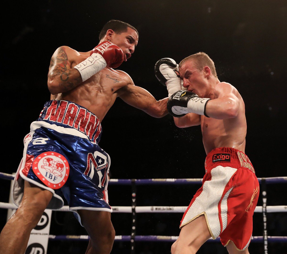MatchroomBoxing's tweet photo. Puerto Rican danger man Emmanuel Rodriguez wins the IBF World Bantamweight Title on points 118-108, 120-106, 120-106 #BellewHaye2 #ButlerRodriguez https://t.co/tRQCi5FLIg