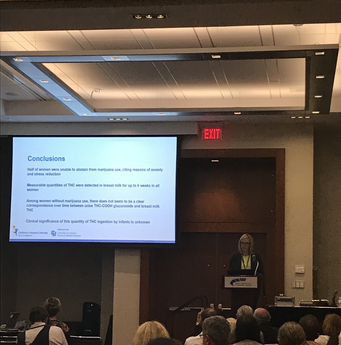 coloradoneo's tweet photo. Learning about marijuana metabolites in breastmilk which are still there after 6 weeks- amazing work by Dr. Erica Wymore @ChildrensColo #PAS2018 https://t.co/JdVqG68nnk