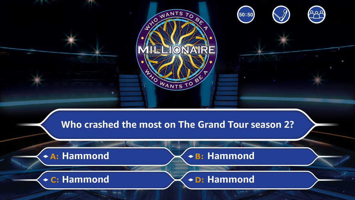 thegrandtour's tweet image. 15 questions. This won't be one of them... #Millionaire