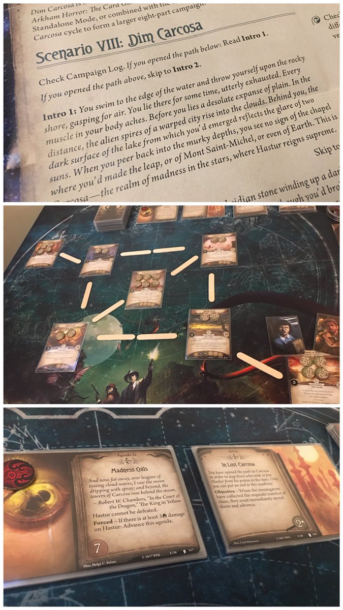 Nathan_Adam's tweet photo. Day 7, Part 2 of #CampaignInAWeek: Dim Carcosa
What a great finale! Loved the story locations! Loved the ever increasing horror! That run of the final five scenarios of this campaign are absolutely spectacular!
#ThePathToCarcosa
#ArkhamHorrorLCG
#FantasyFlightGames
@FFGames https://t.co/mEr7R5lCir