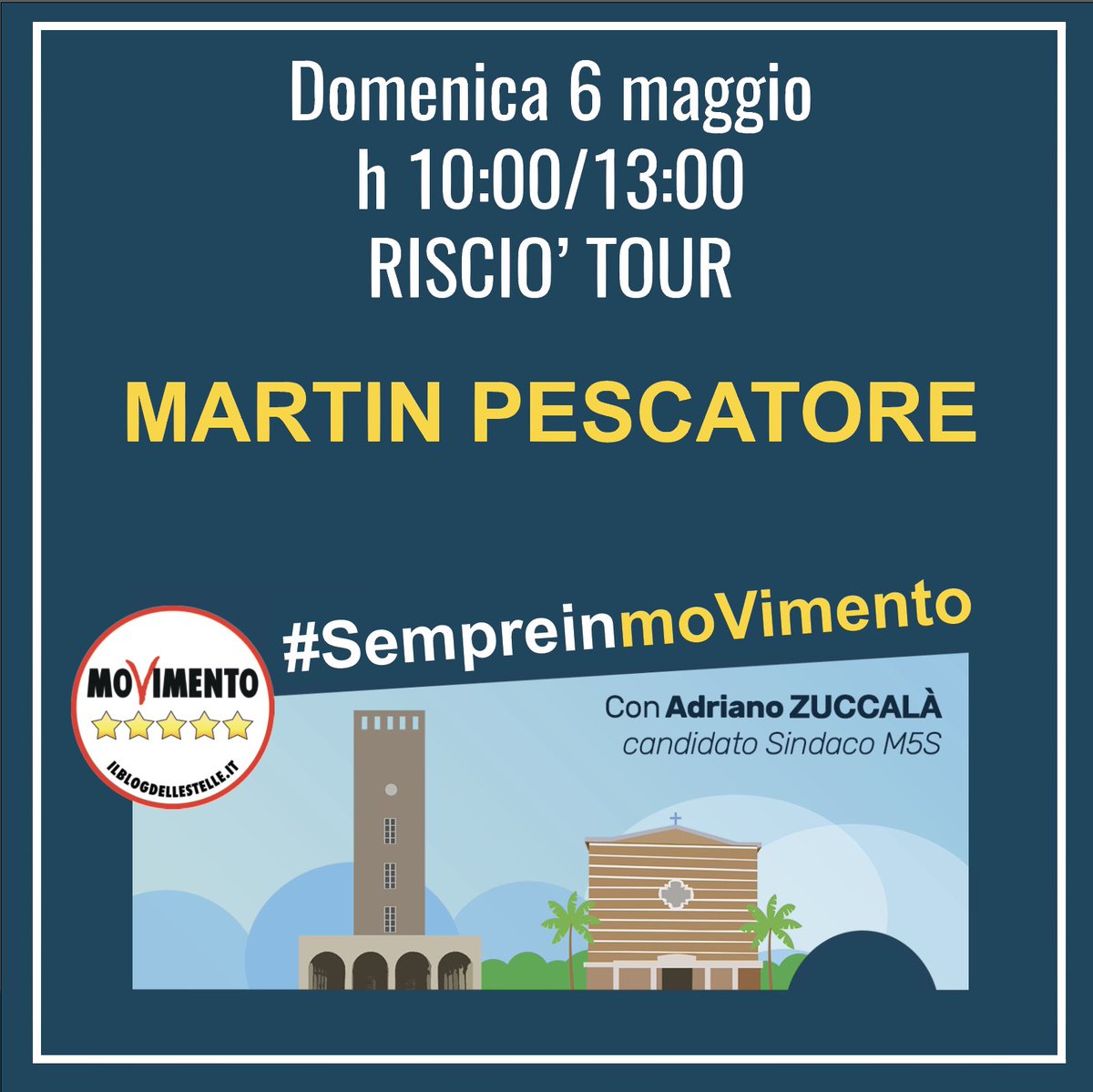 👉 RISCIO' TOUR
🚩 Martin Pescatore
📅 6 MAGGIO
🕗 dalle 10.00 alle 13,00

Domani saremo a Martin Pescatore con il Risciò Tour per incontrare e ascoltare i cittadini. 
Vi aspettiamo numerosi!

#sempreinMovimento #M5SPomezia