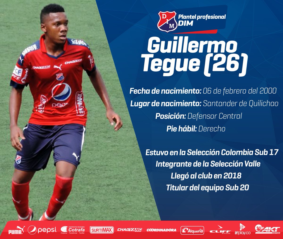 DIM_Oficial's tweet photo. ⚽ #PlantelProfesionalDIM | 🔴🔵 Bienvenido al fútbol grande, 2⃣6⃣ Guillermo #Tegue ➡ https://t.co/Pms8kQM8Gm. https://t.co/AbtFHj3p35