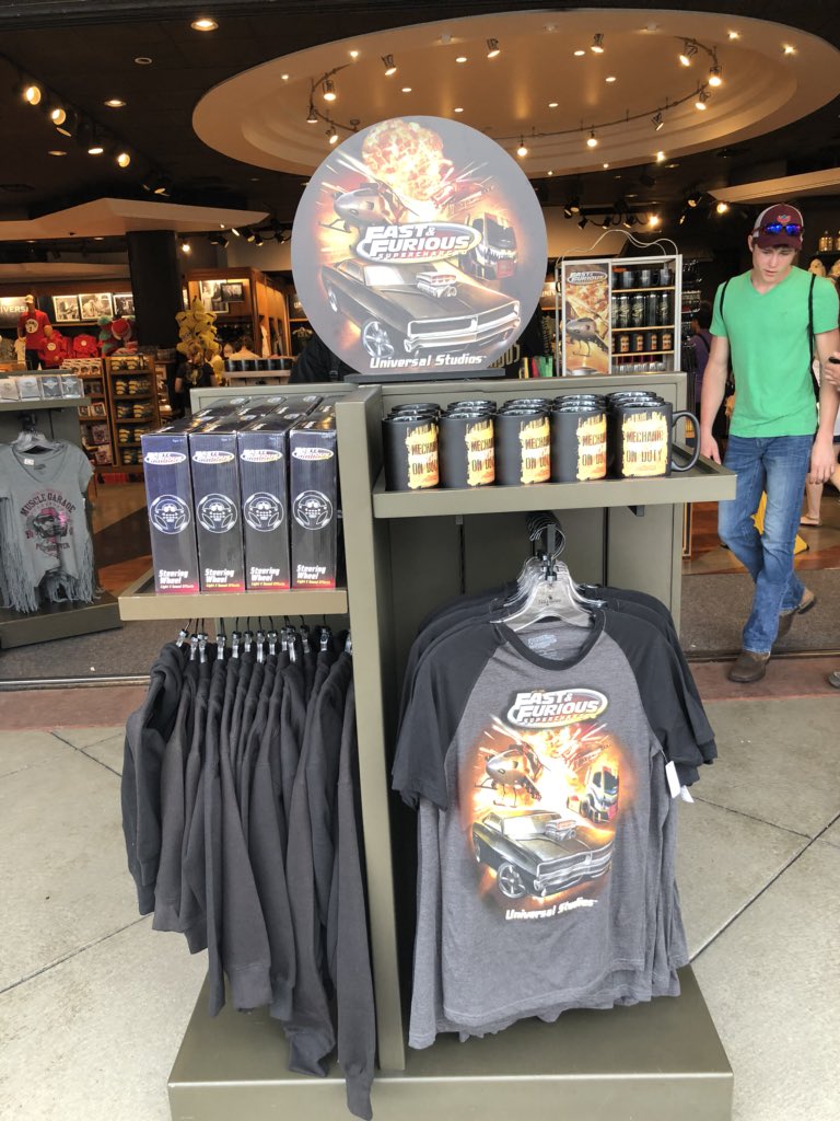 TouringPlans's tweet image. Displays of #FastFuriousRide merchandise in Universal Studios Store #USF
