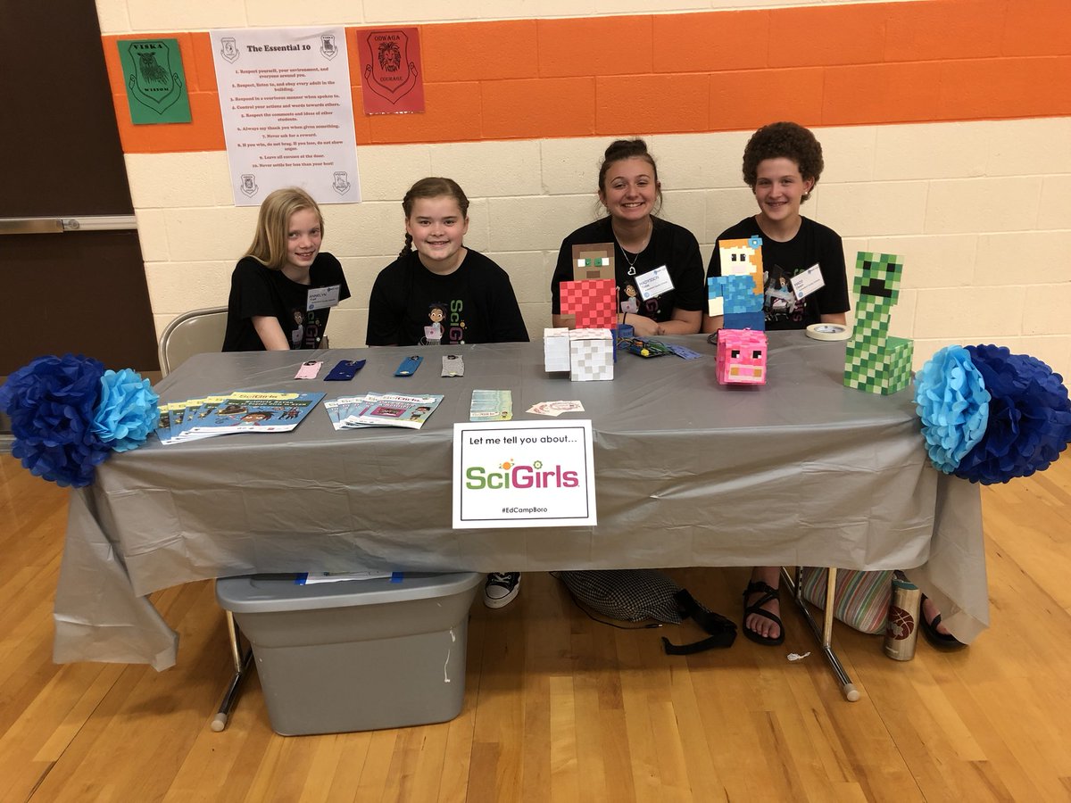 TibbsEAG's tweet photo. So proud of these young ladies today. It is not easy presenting to teachers and they rocked it out. Sharing their robots and e-textiles made in #scigirlscode #girlswhocode @SciGirls #edcampboro https://t.co/CnJaG5RYF3