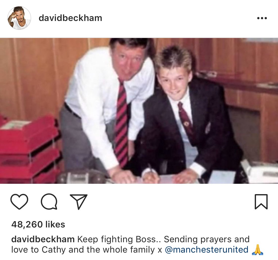 manutd_emp's tweet image. David Beckham: “Keep fighting Boss.. Sending prayers and love to Cathy and the whole family x” #mufc [Ig]
