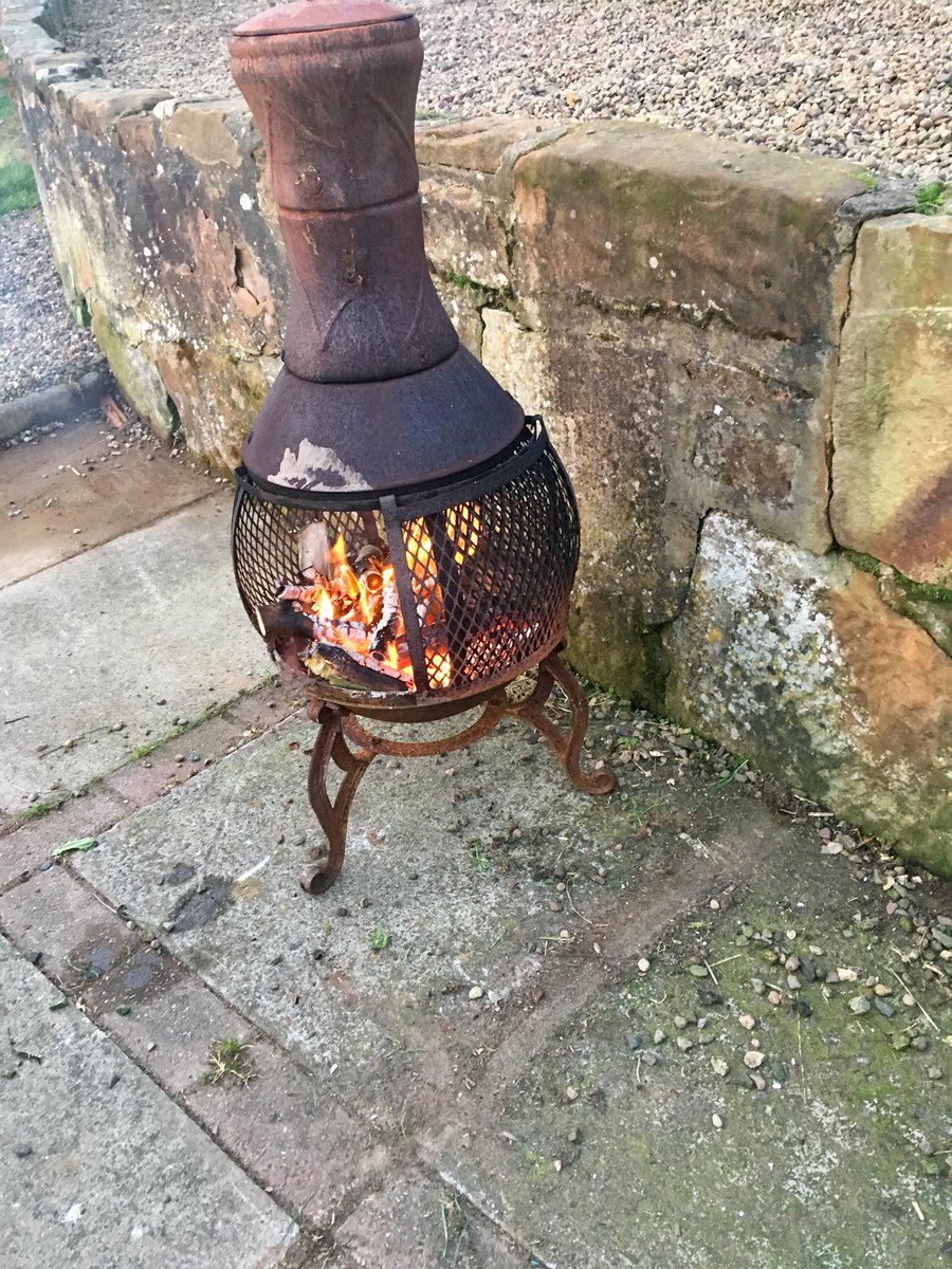 AshdaleDogs's tweet photo. First night out in the garden in front of the chimnea - and our little visitor seems to be enjoying it too ☺️ #standdown #nobreakandentry #welcomevisitor @polscotdogs https://t.co/tk8JuZvQjZ