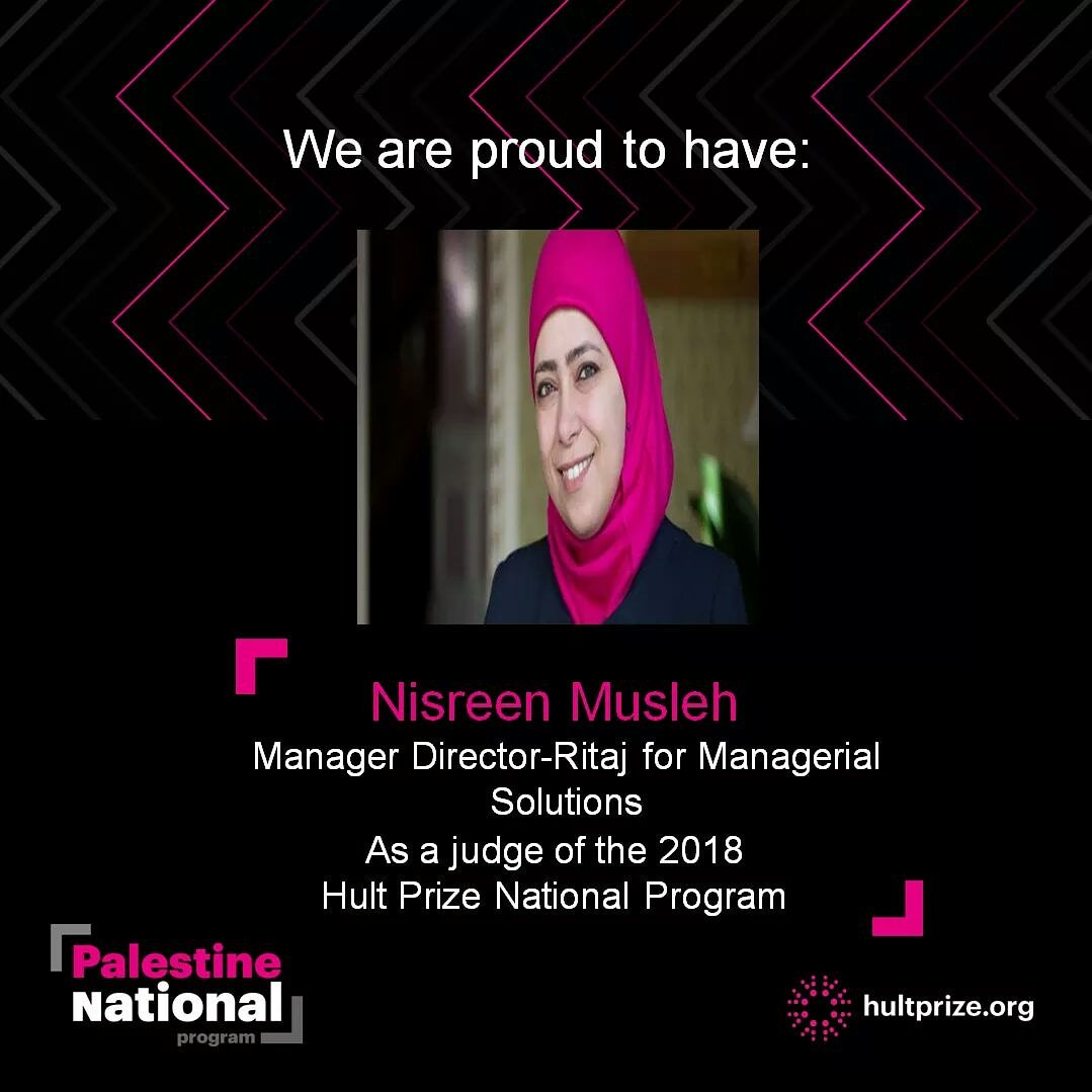 HultPalestine's tweet photo. We are proud to have Ms. Nisreen Musleh as a Judge of the 2018 Hult Prize National Program. 
#HP18 #HPPalestine #PowerForGood https://t.co/KW9LsoGKgE