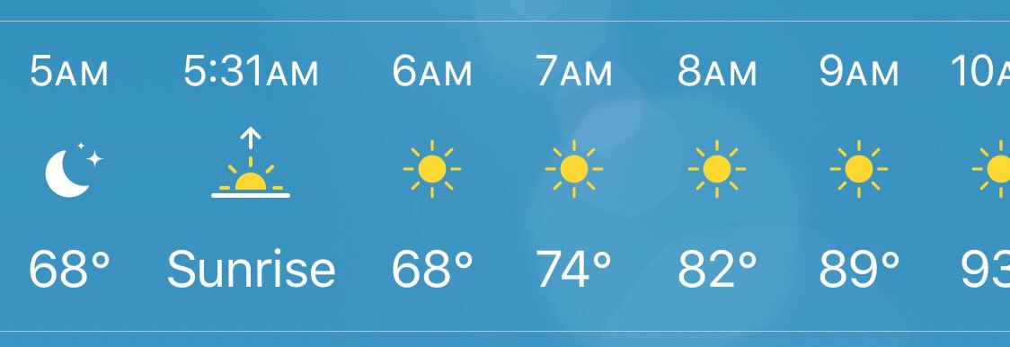 runnerpaige's tweet photo. Forecast for tomorrow’s long run... looking to start at sunrise and run for 3 hours. Any advise on running in the heat? #marathontraining #mountains2beach #azrunner https://t.co/PsOZTDaq6O